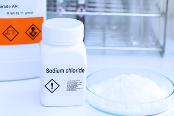 Sodium chloride in bottle , chemical in the laboratory and industry