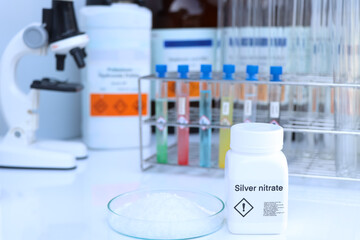 Silver nitrate in bottle , chemical in the laboratory and industry
