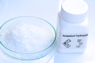 Potassium hydroxide in bottle , chemical in the laboratory and industry