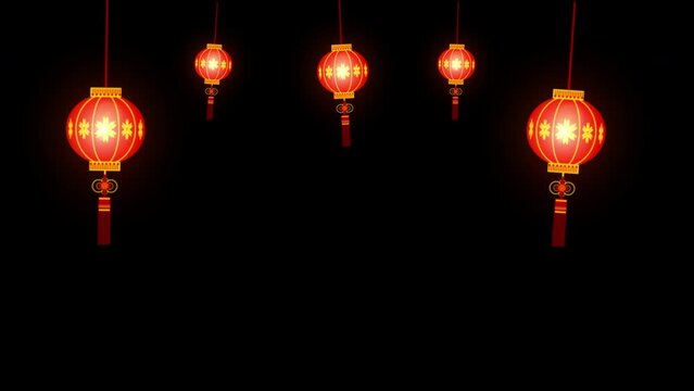 Red Chinese new year lantern design element Seamless loop animation transparent background with alpha channel