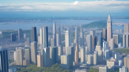 Obraz premium アニメ調の街系背景の高解像度画像イラスト(AI generated image)