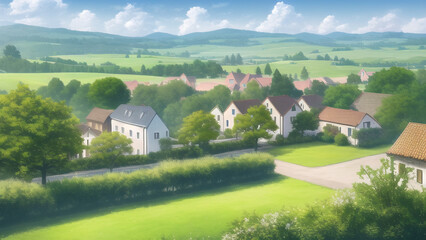 アニメ調の街系背景の高解像度画像イラスト(AI generated image)