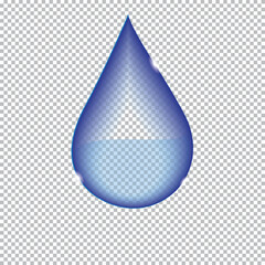 Blue transparent drop isolated on a transparent background