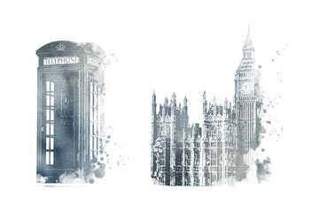 London artistic sublimation. Drawn clip art set of famous places