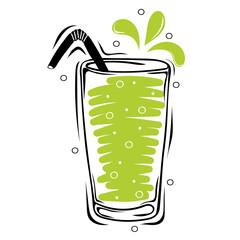 Glass with fresh juice. Summer drink.  Hand drawn vector elements of smoothies, lemonade, detox and fruits juice in sketch style