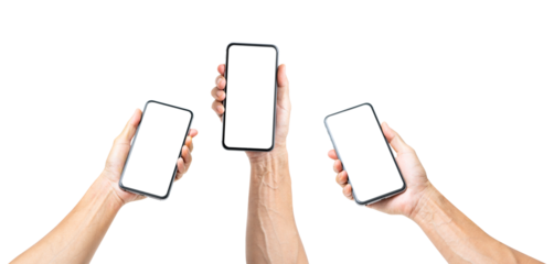 Man hand holding smartphone isolated.
