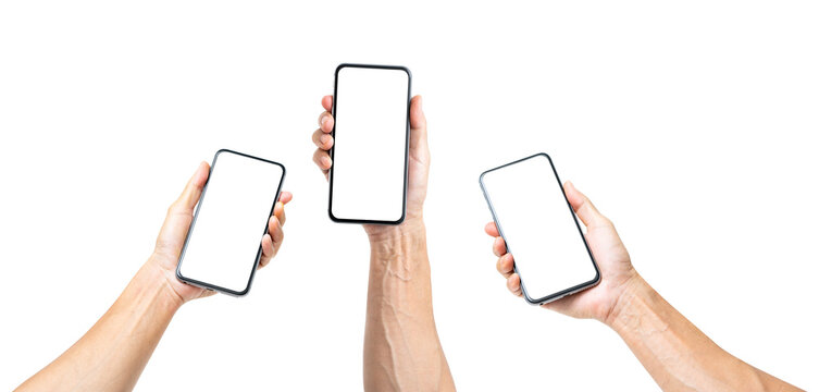 Man hand holding smartphone isolated.