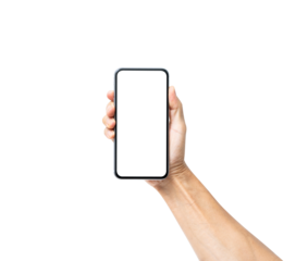 Man hand holding smartphone isolated.