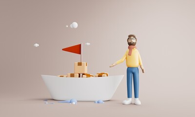 Packages are transported in high-tech Settings,online shopping,Concept of automatic logistics management.3d illustration.	