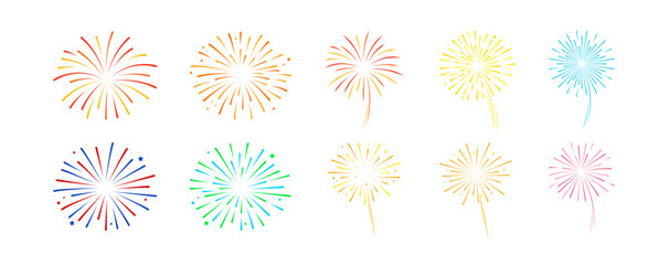 Holiday fireworks set. Flat vector illustration. - 555907280