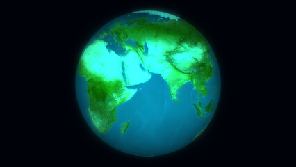 Fototapeta premium Beautiful planet earth in space against black background. Flying over the surface of the earth.