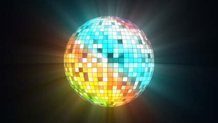 Fototapeta na wymiar Mirror Ball Disco Lights Club Dance Party Glitter 3D illustration.