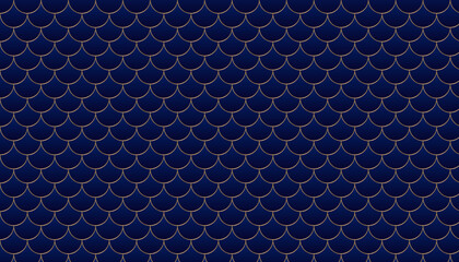 Elegant dark blue fish scale seamless background. Japanese traditional ornament for invitation card wallpaper. Vector illustration. © shamanviiii
