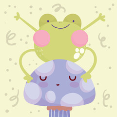 frog and cute mushroom