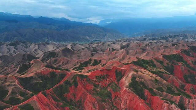 aerial view of red mountains vally