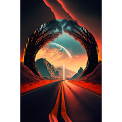 fantasy fabulous wide panoramic photo background with road veiw.
