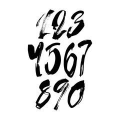 set of calligraphic acrylic or ink numbers. ABC for your design, brush lettering on a white background