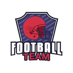 American football team logo template,with helmet in flat style. Rugby badge emblem. Sports vector label