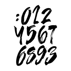 set of calligraphic acrylic or ink numbers. ABC for your design, brush lettering on a white background