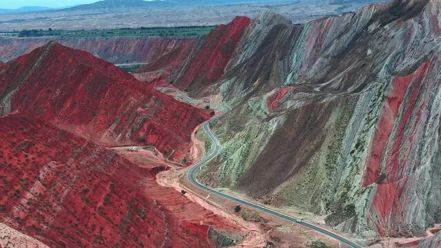 aerial view of red mountains vally