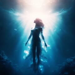 Goddess of ocean coming from underwater digital art