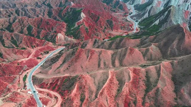 aerial view of red mountains vally