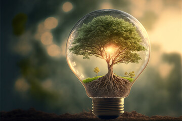 World environment and earth day concept with tree growing in a lightbulb. Eco friendly enviroment
