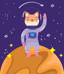 space cat astronaut waving hand