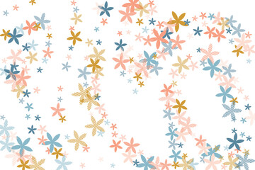 Forget-me-not simplistic flowers vector illustration. Pretty meadow bloom shapes isolated. Birthday card backdrop. Modern flowers Forget-me-not primitive blossom. Stripy petals.