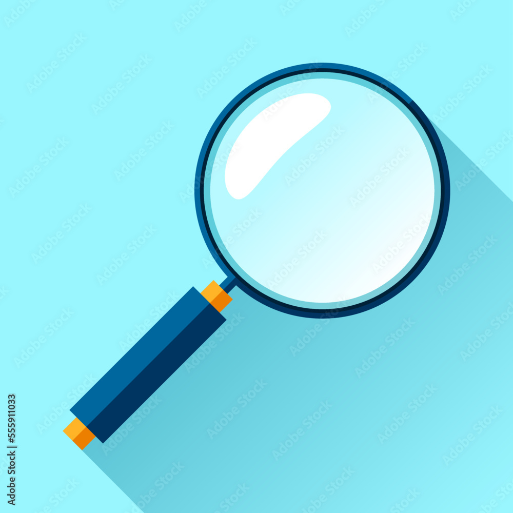 Poster search loupe icon in flat style, magnifying glass on color background. zoom tool. magnifier. vector 