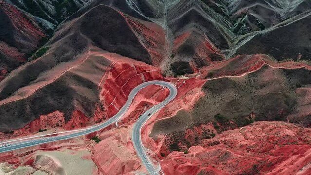 aerial view of red mountains vally