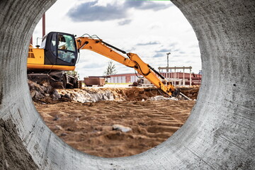 Professional demolition of reinforced concrete structures using industrial hydraulic hammer with...