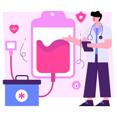 Conceptual flat design illustration of blood donation 