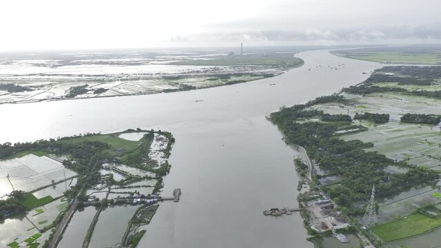 summer aerial drone video of the area around khulna bangladesh