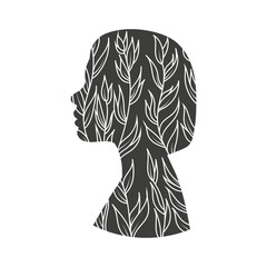 Woman's silhouette with plants. Illustration on transparent background