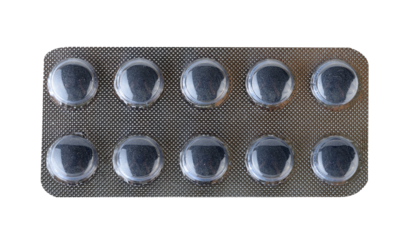 Activated charcoal (carbon) pills isolated on transparent png