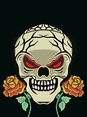 Illustration design of a skull with floral decoration