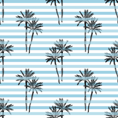Fototapeta na wymiar Palm trees seamless pattern on white background