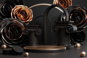 3d background products for valentine’s day podium with rose background 3d with cylinder. podium stand to show cosmetic product background.