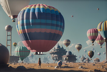 a group of hot air balloons flying over a city