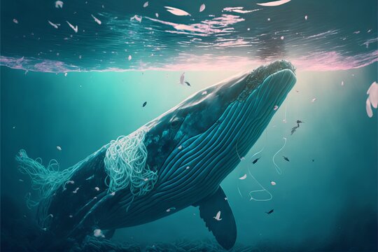 Whale tangled in waste. Generative AI