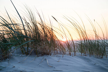 Ameland-The Netherlands-13-08-2022: Beautiful sunset at the dunes and beach.