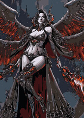 Woman Angel Hero Fantasy Illustration Poster Image, rendering of an angel, An angel in mystic forest,3d illustration