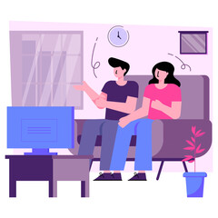 Modern design illustration of watching tv