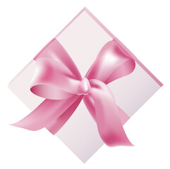 Gift Box Wrapped with Pink Ribbon. Top View Png illustration. Isolated object. Transparent background