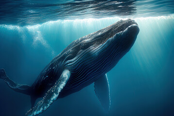 humpback whale underwater, generative ai - obrazy, fototapety, plakaty