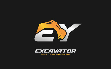 EY logo excavator for construction company. Heavy equipment template vector illustration for your brand.