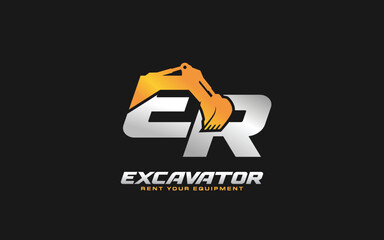 ER logo excavator for construction company. Heavy equipment template vector illustration for your brand.