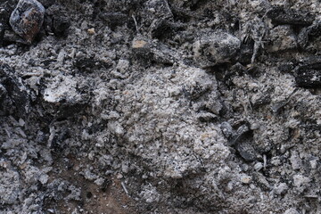 Background of burning wood ashes and charcoal
