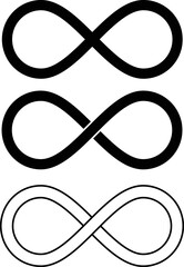 Infinity symbol in three styles. No overlap, overlap and outline. Editable stroke.